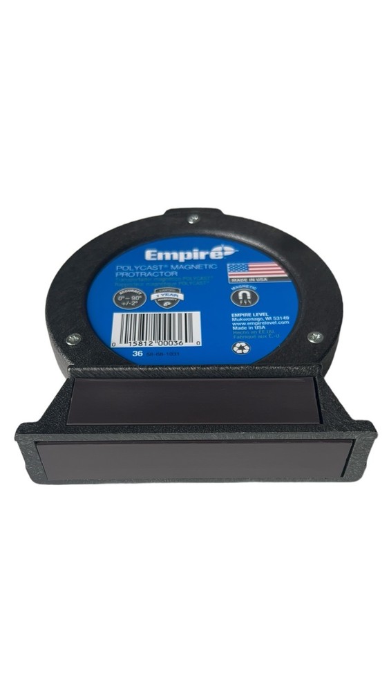 Empire 36 Magnetic Polycast Protractor – 360° Dial, Adjustable Pointer