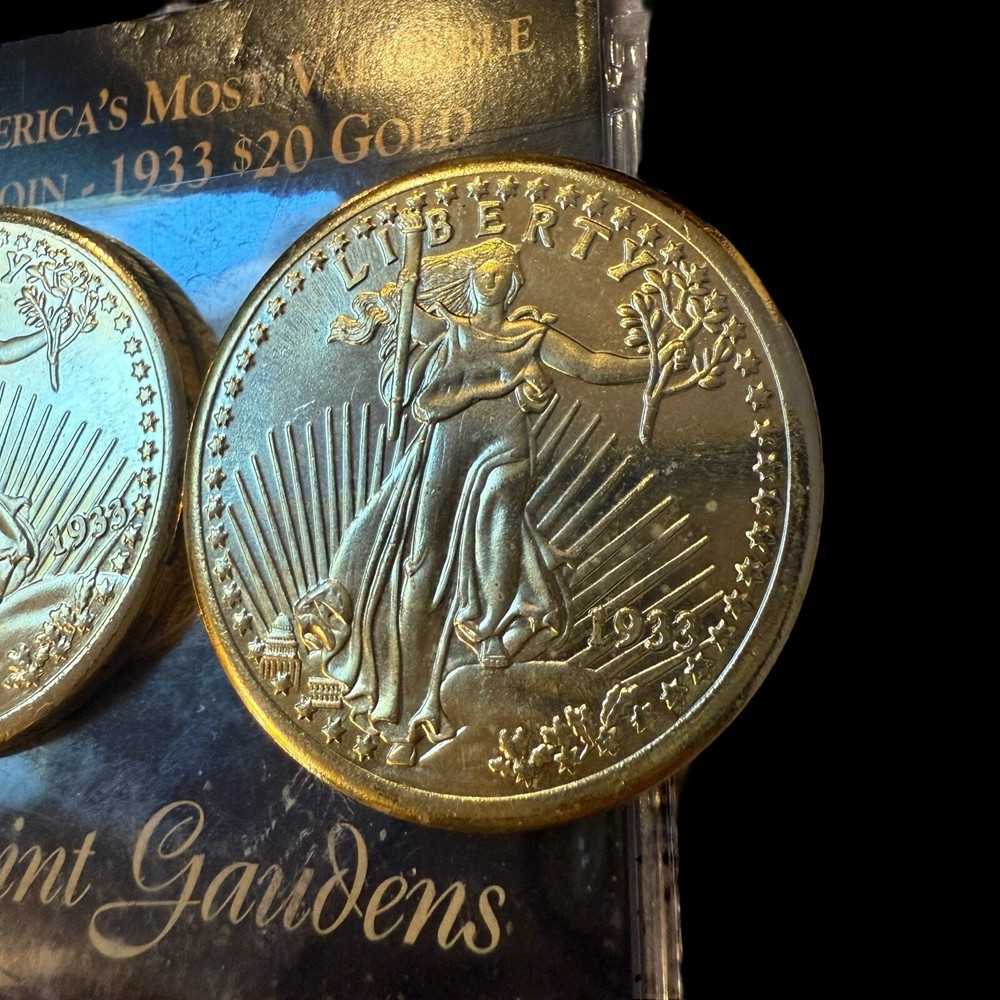 Two 1933 LIBERTY $20 DOUBLE EAGLE GOLD PLATED COIN-COPY
