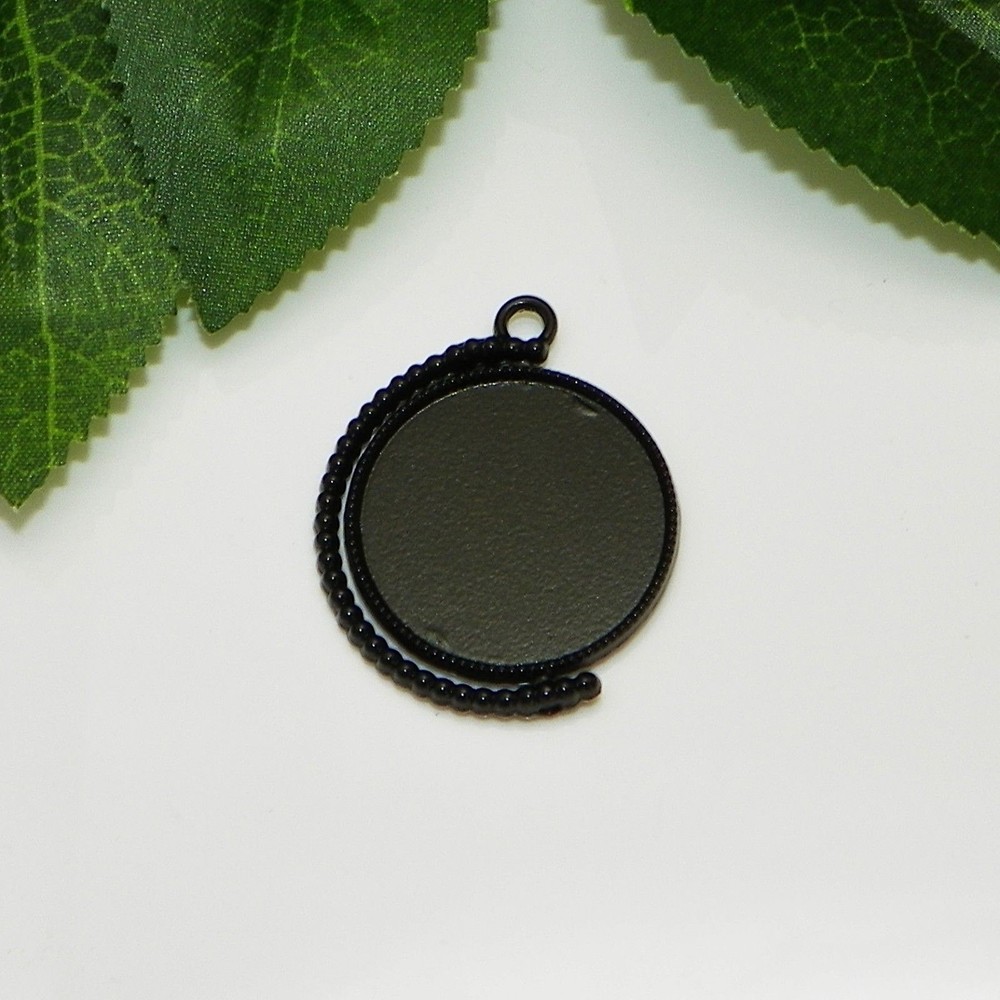 25mm Double Sided Rotating Black Enamel Plated Cabochon (Cab) Drop Setting