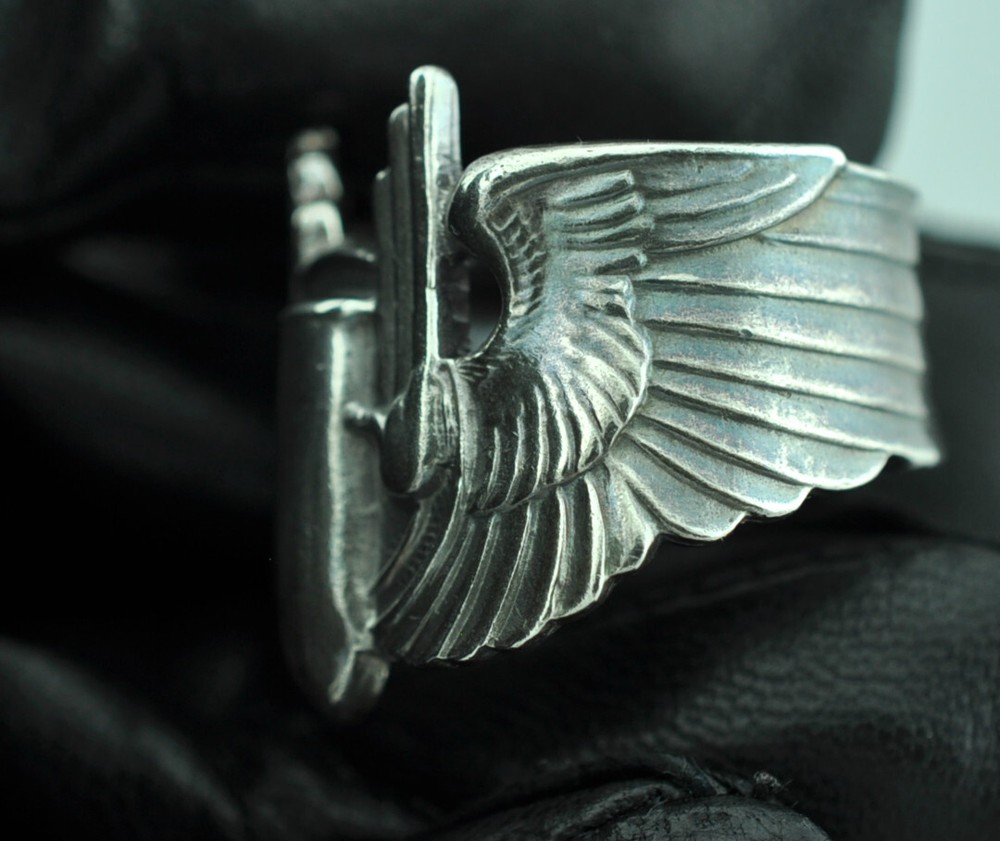 Solid 925 Sterling US Air Gunner Bullet Wings Ring