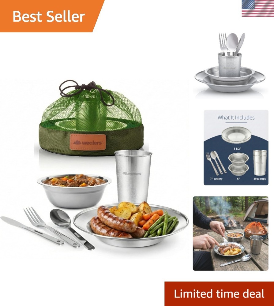 Multi-Purpose Eco-Friendly Stainless Steel Camping Dinnerware Kit - 5 Pieces