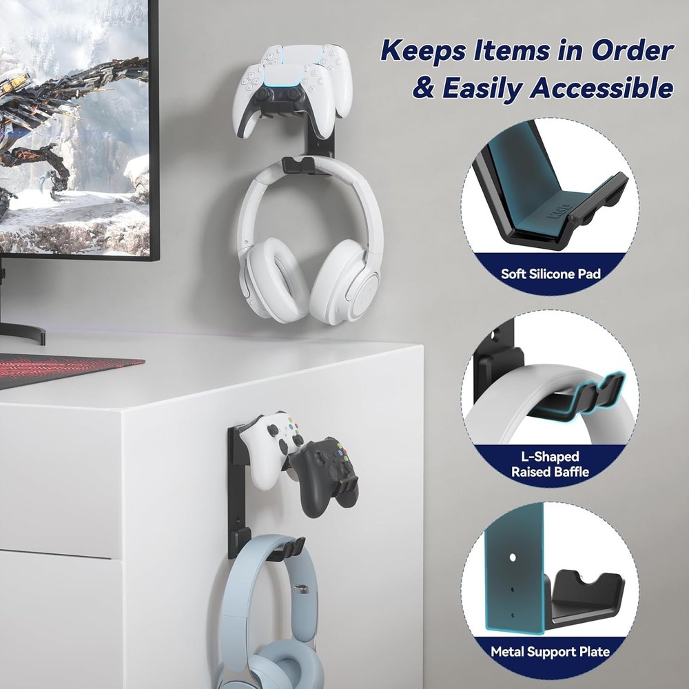 KDD Dual Controller Headphone Holder Stand Wall Mount