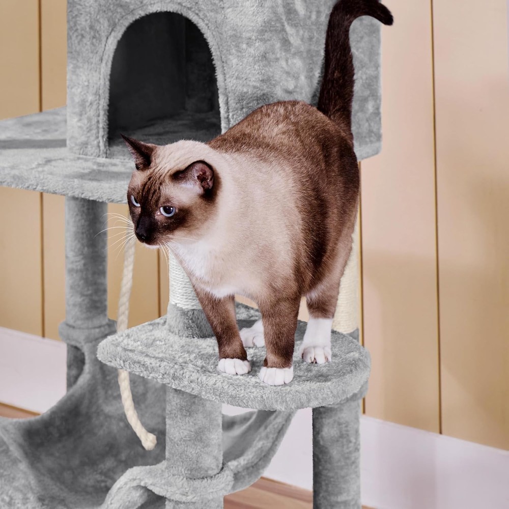 59in Cat Tree Multiple Cats Multi-Level Activity Tower w/Hammock Condo Perches