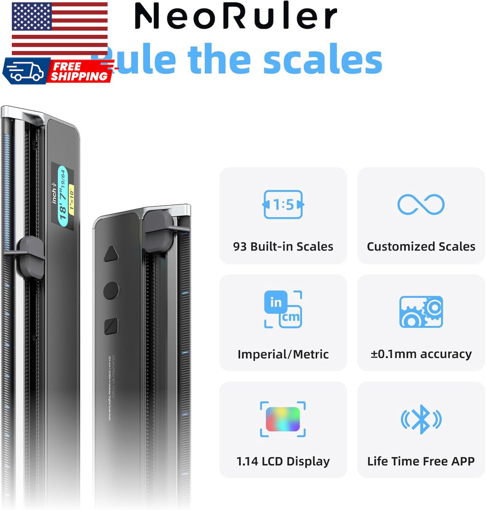 Neoruler Digital Scale Ruler 12 Inch Smart Scale Ruler with Infinite Customized