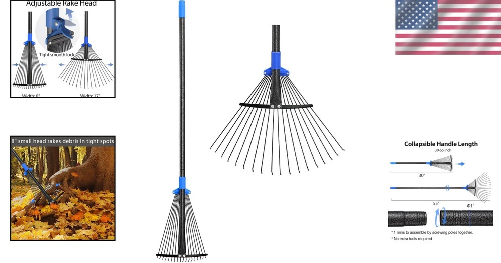 Adjustable Heavy Duty Metal Leaf Rake 8-17