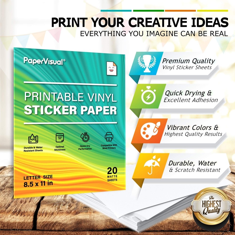 Printable Permanent Vinyl Paper - 20 Sticker Sheets For Printer - Matte White...
