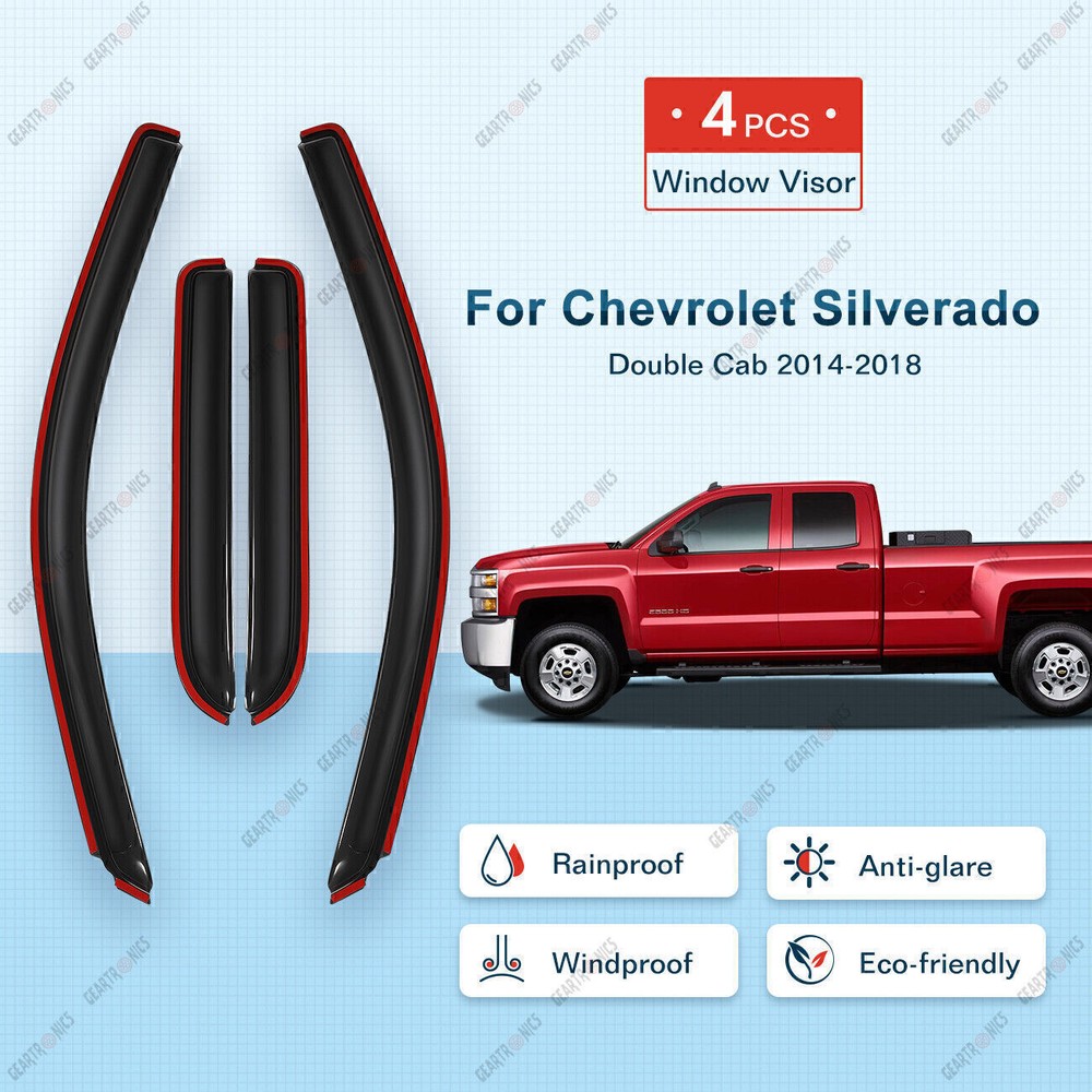 For 2014-2018 Chevy Silverado Double Cab Window Visor Vent Rain Guard Deflector
