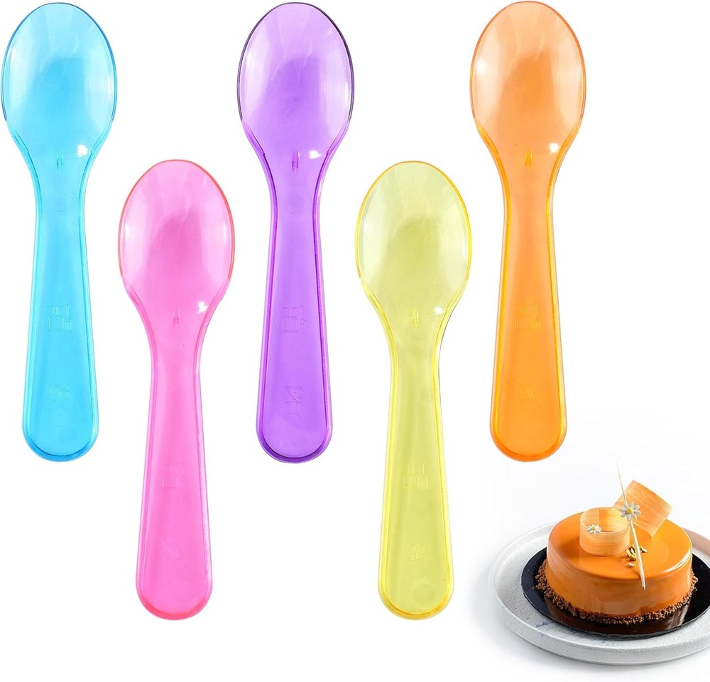 Disposable Mini Plastic Spoons, Multi-Color Small Dert Spoons for Ice
