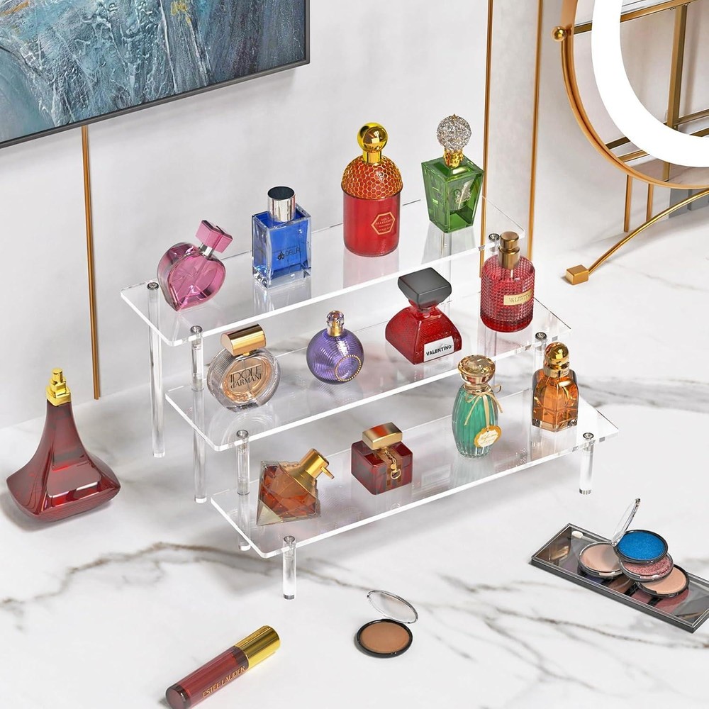 3 Tier Clear Acrylic Display Risers Perfume Organizer Cupcake Stand