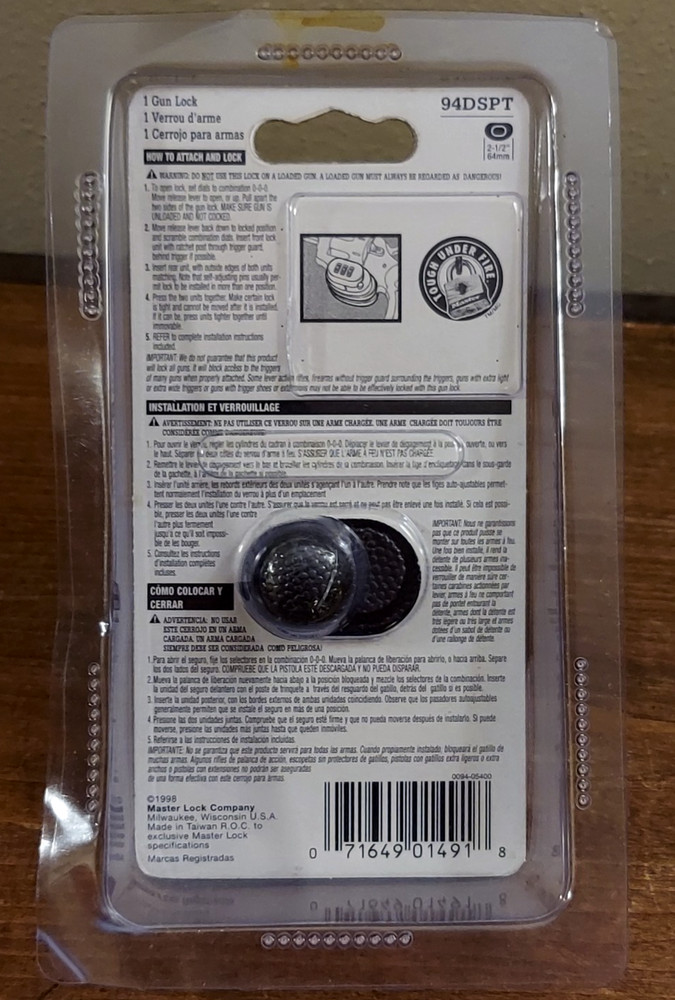 Master Lock 94DSPT MasterLock Trigger Gun Lock Combination Black New
