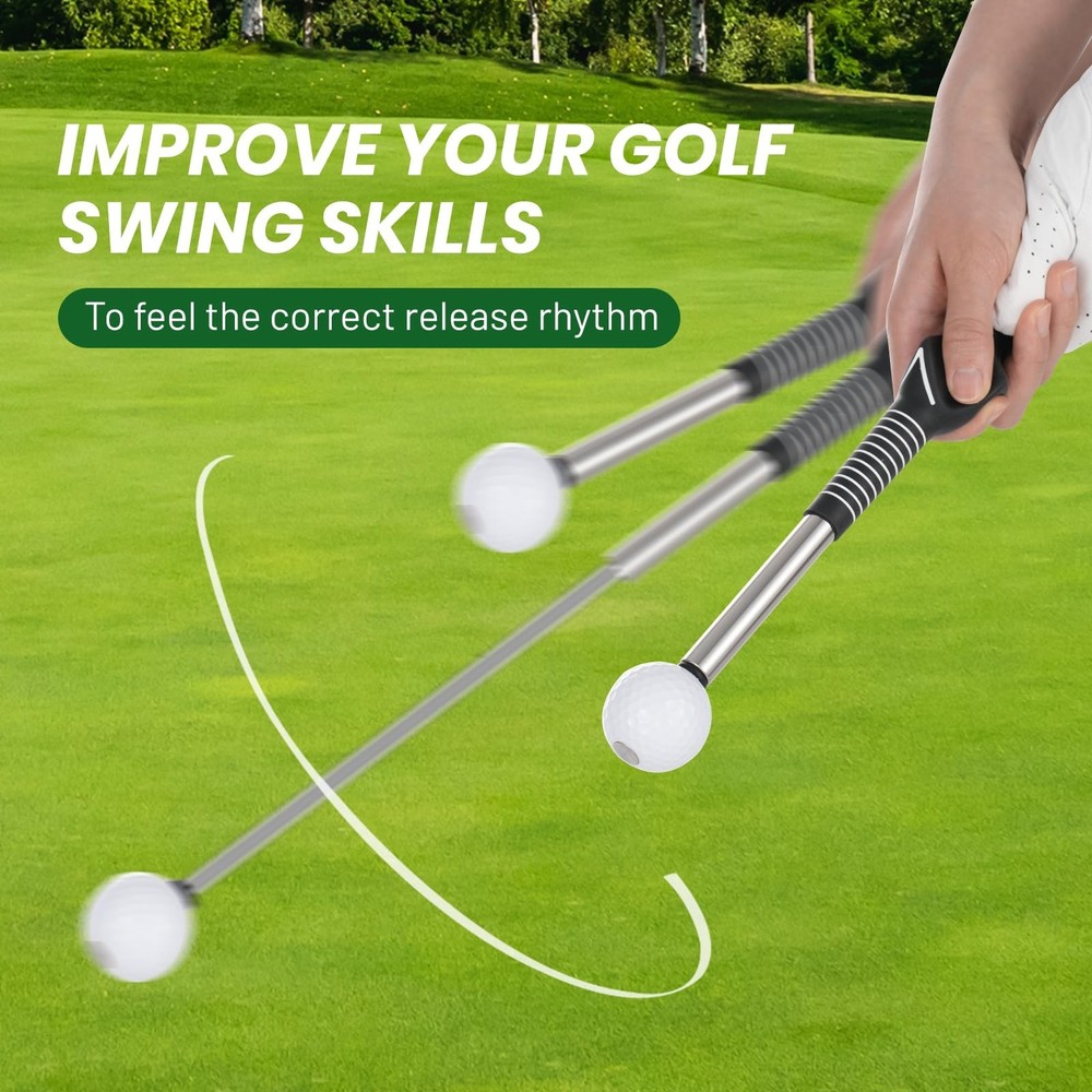 Retractable Golf Swing Training Aid – Portable Grip Trainer with Click Fee