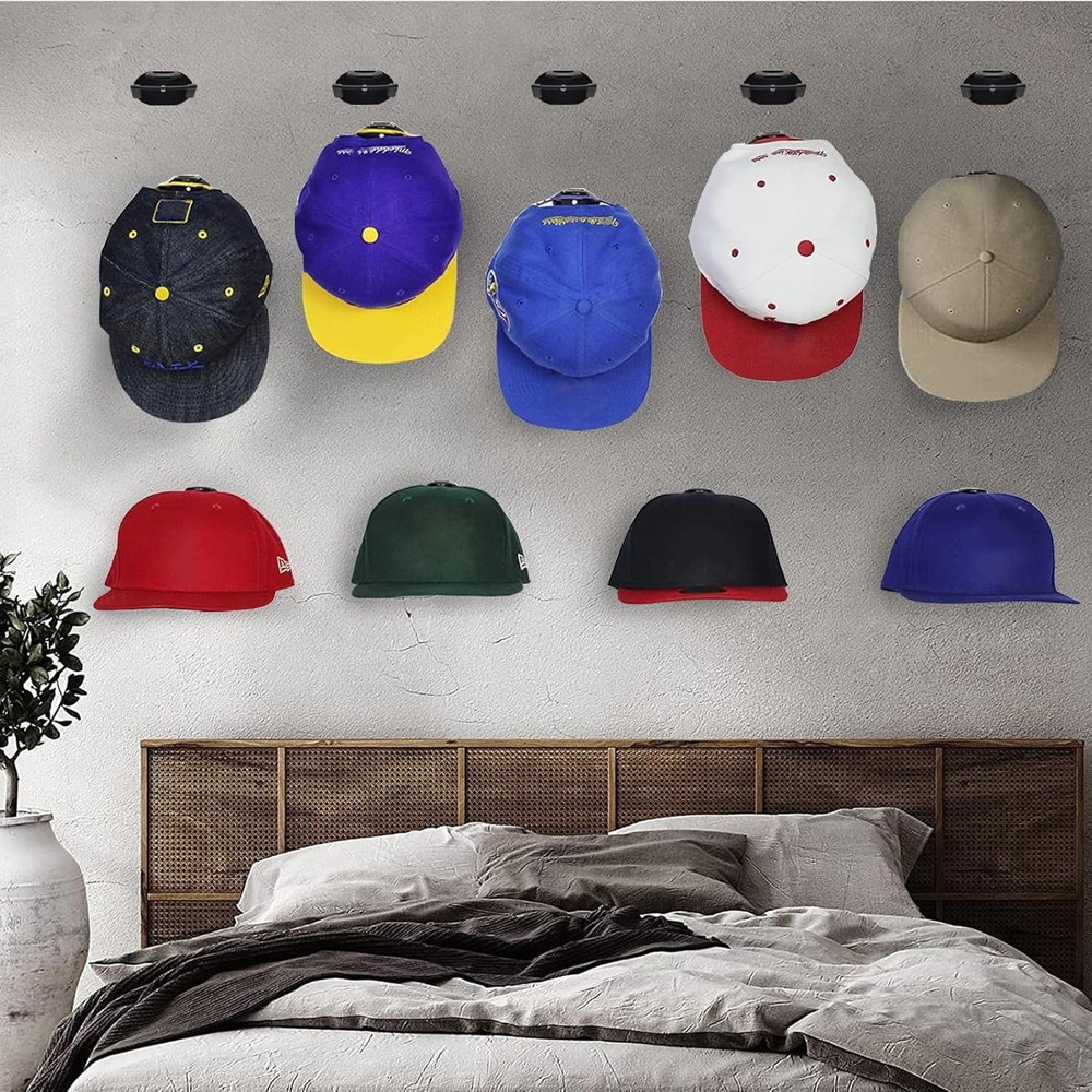 24 Pack Adhesive Hat Hooks for Wall，Hat Rack Baseball Caps, Black