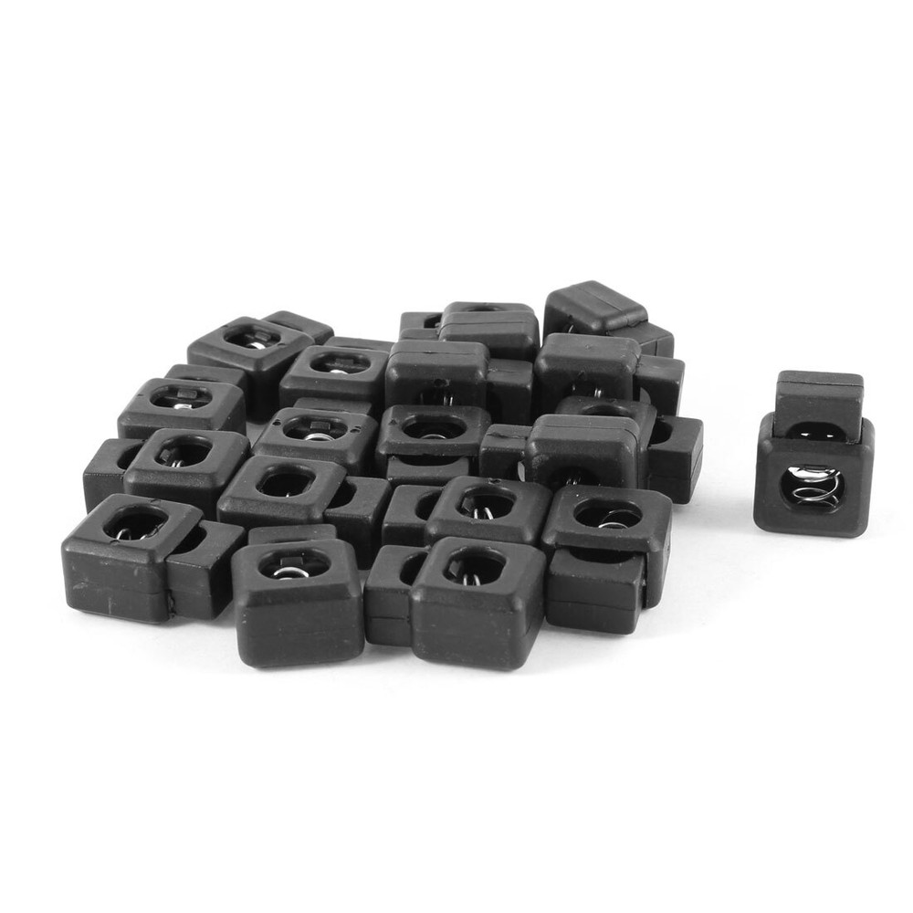 10mm Sigle Hole Rectangular Hard Plastic Black Cord Lock 20 Pcs