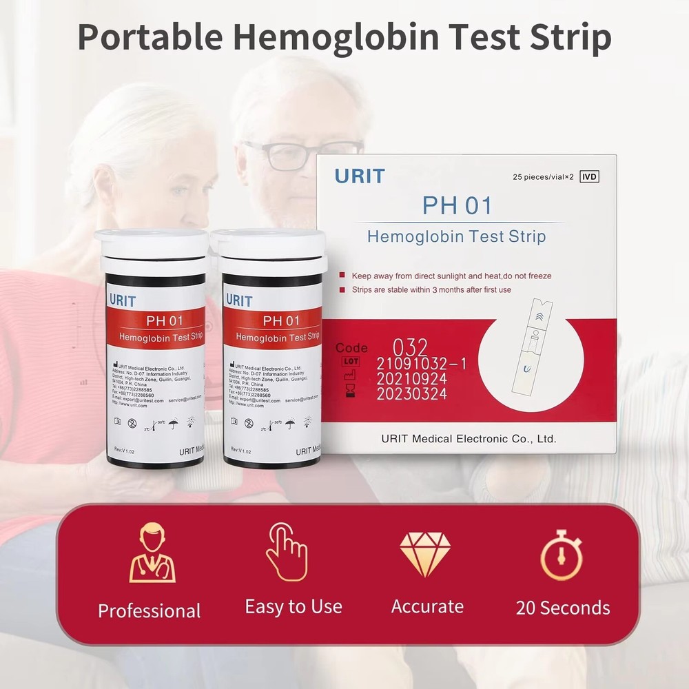 Home Hemoglobin Test Meter with 50 Test Strips Kit Easy Use Hemoglobin Test..46