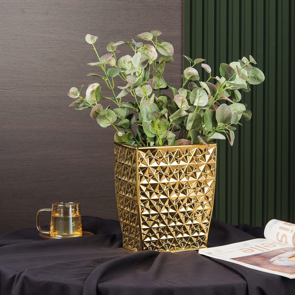 Ceramic Gold Square Bathroom Trash Can – Decorative Wastebasket