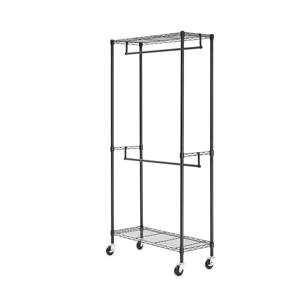 Amazon Basics Adjustable Double Rod Rolling Garment Rack, Hangi... USA FAST SHIP