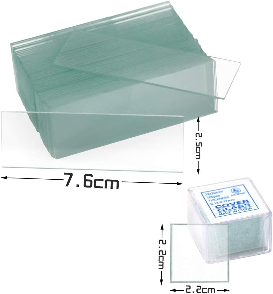 100PCS Clear Transparent Blank Microscope Slides and 100PCS Square Coverslips Co