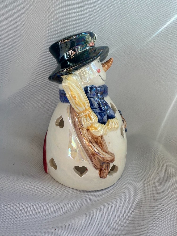 Snowman Candle Holder Decoration - 7” Tall