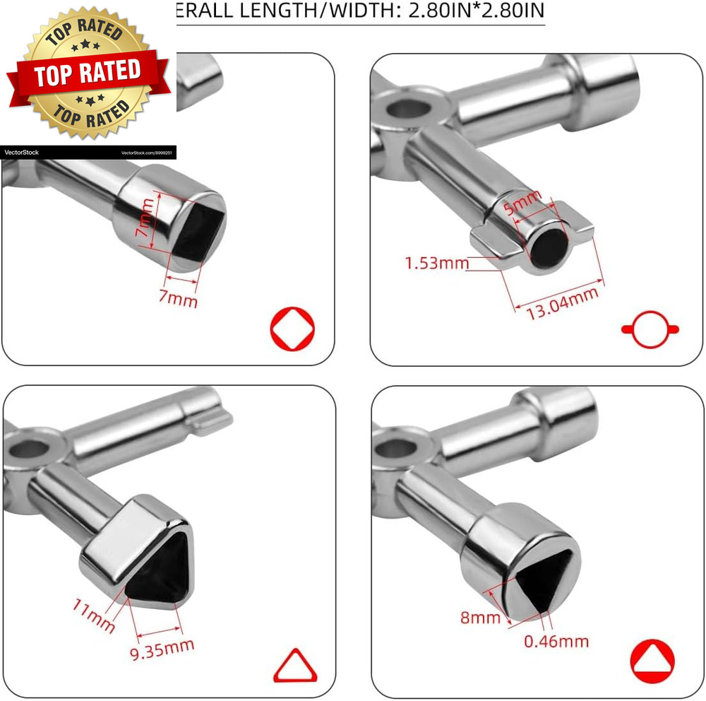 Triangle Multi-Functional Sillcock Key 4 Way Square Wrench Water Utility Key