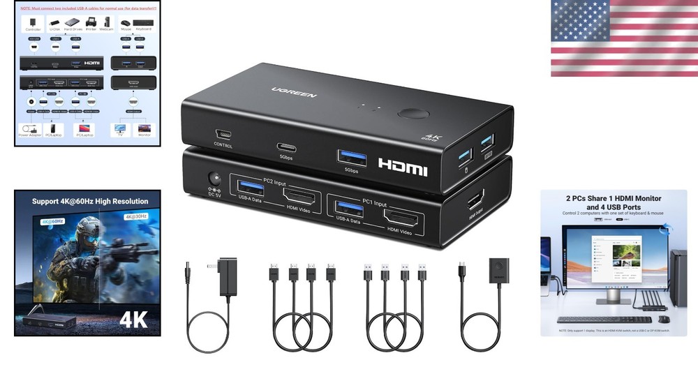 User-Friendly HDMI KVM Switch - Control 2 PCs with 4 USB 3.0 Ports & HDMI Cables