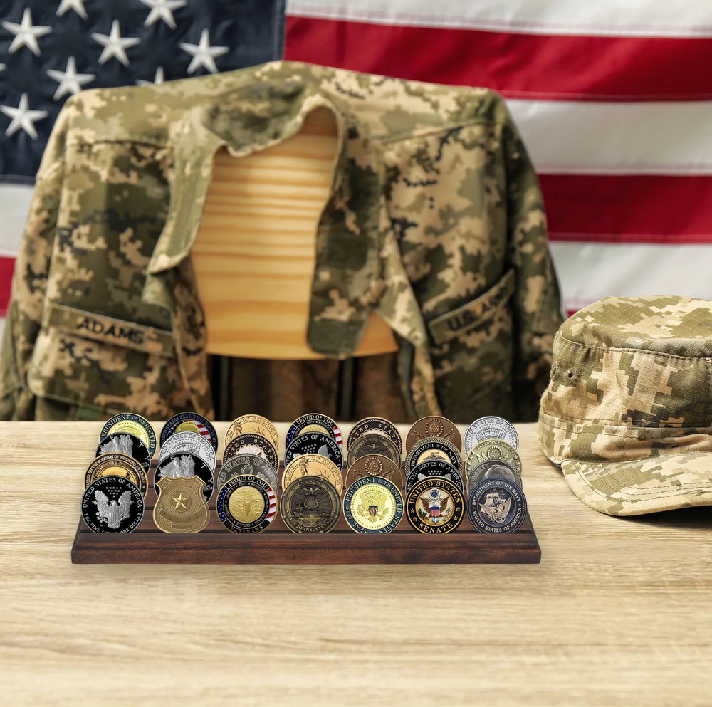 Americanflat Challenge Coin Display Frame 12x4 Walnut Military Holder