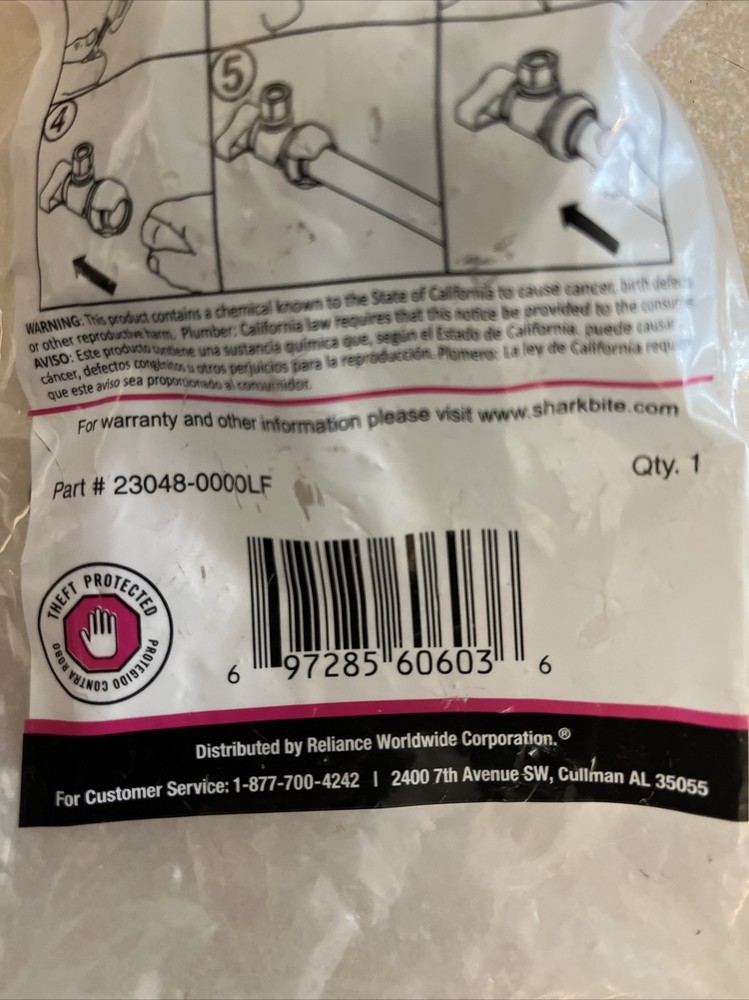 (4) Pk Sharkbite 1/2'' Ptc T X 1/4'' S Brass Angle Stop Valve