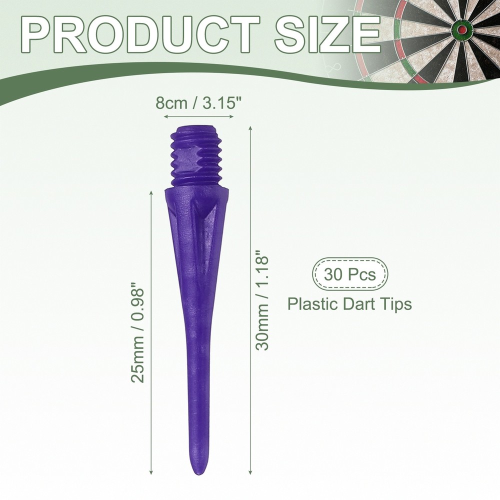 Plastic Dart Tips, 2BA Thread Soft Tip Dart Accessories 30 Pack & Purple