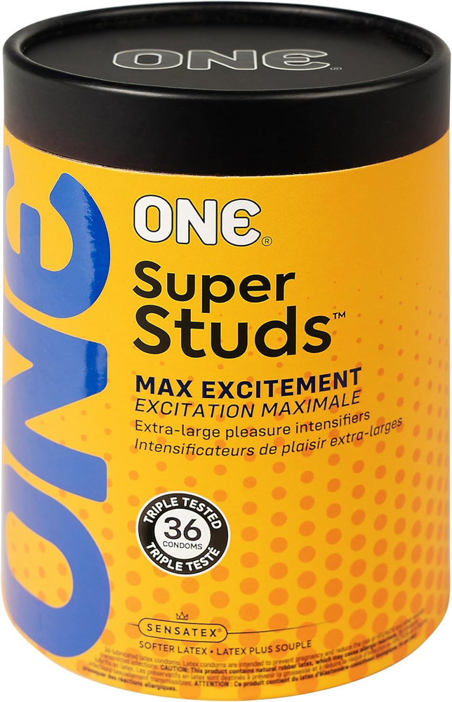 ONE® Condoms Super Studs | Textured Latex Condom | 36 Pack