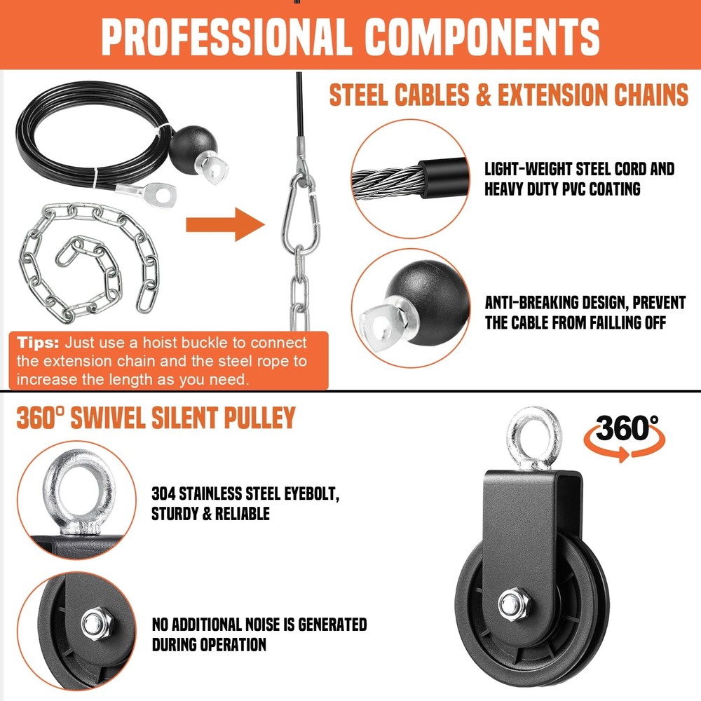 Cable Pulley System Gym, Power Rack Pulley Attachment with 2in1 LAT Pull Down...