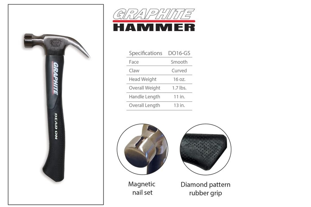 Dead On Tools - Graphite Hammer, Smooth Face 16 oz. (DO16-GS), Black