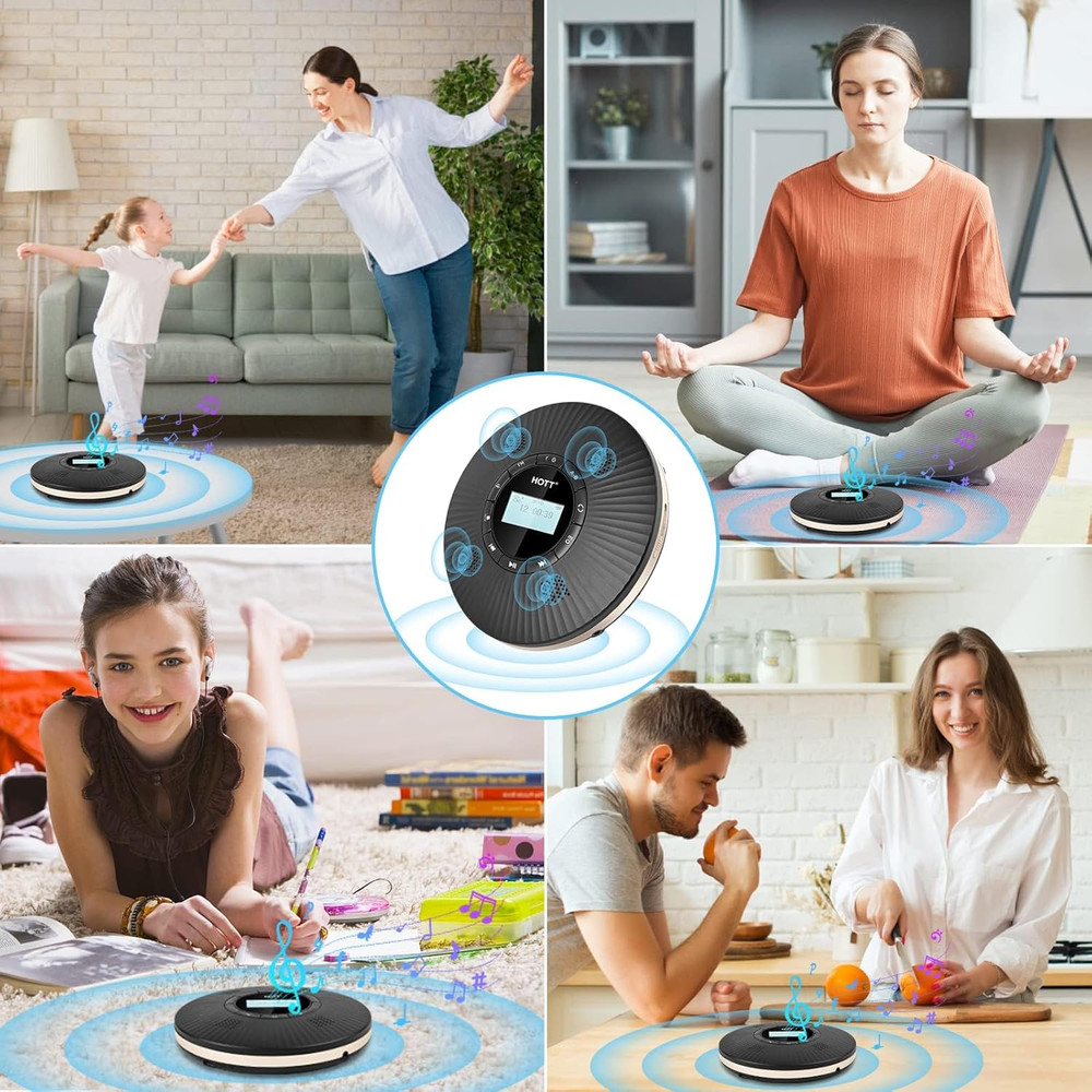 HOTT CD Player Portable with 4 Speakers Portable CD Player with 5.3 Bluetooth an