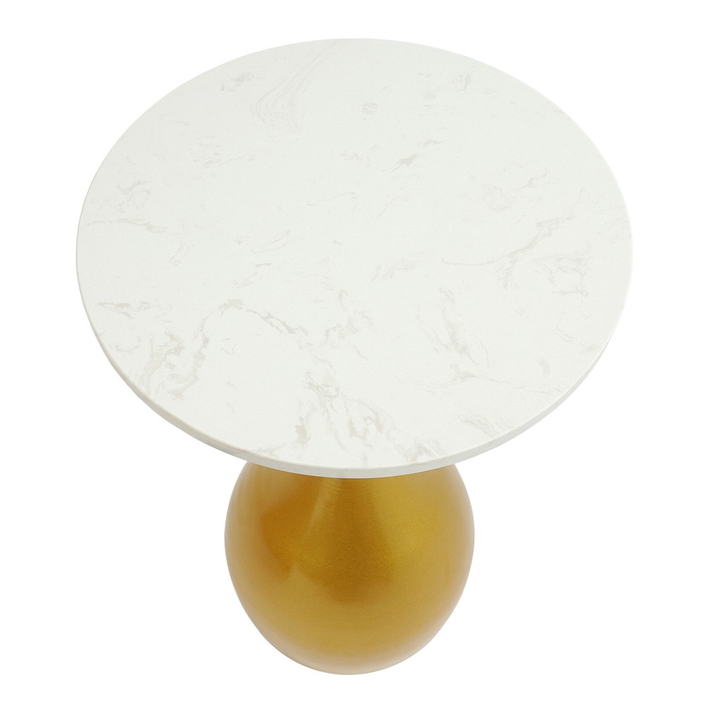 13.78" Marble Sofa Side Table Modern Round Accent Table For Small Spaces