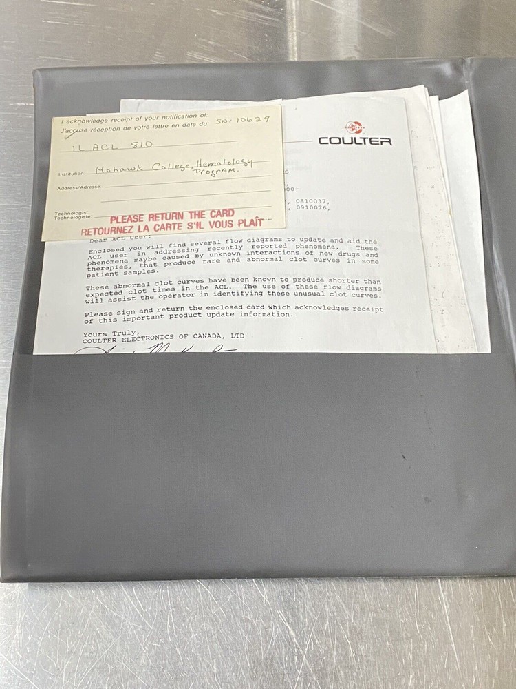 Instrumentation Lab ACL Blood Coagulation System- Users Guide / Instruction Book