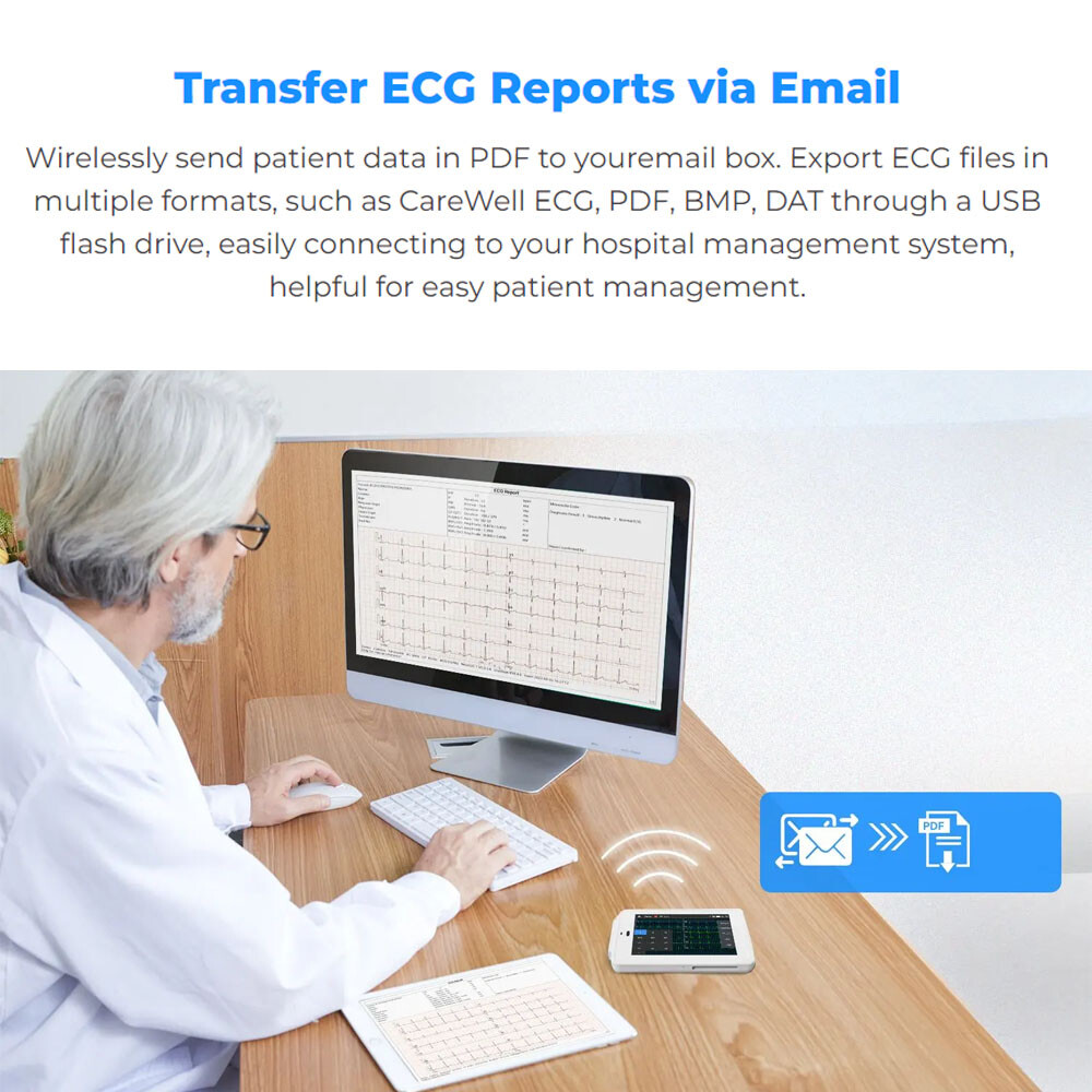 12-Lead ECG Machine Diagnostic Automatic Interpretation data transfer via email