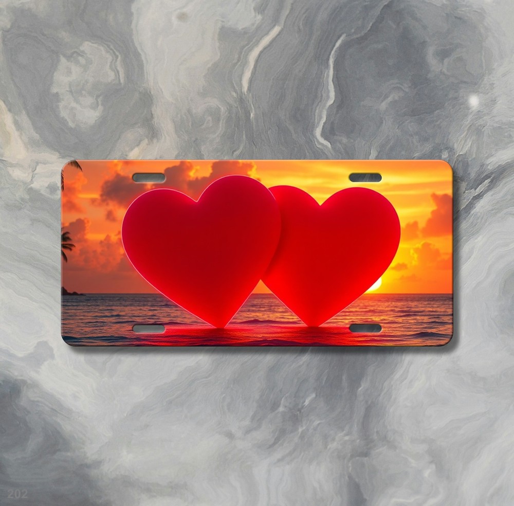 Romantic Two Hearts Artwork Personalized Name License Plate Personalized Anniver