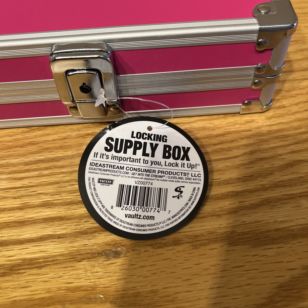 Vaultz Locking Supply Box-Pink w. Keys
