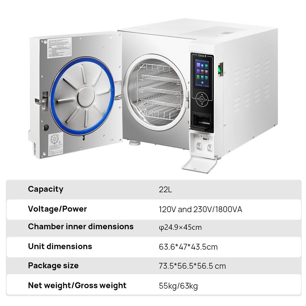 Dental Lab Portable Pre-vacuum Steam Sterilizer Class B Sterilization Automatic