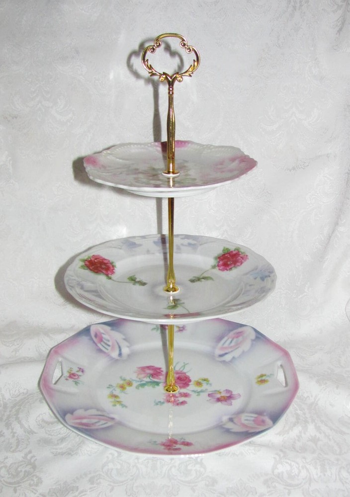 Custom Three Tier Tea Party Cake Stand Made With Antique Lusterware Plates