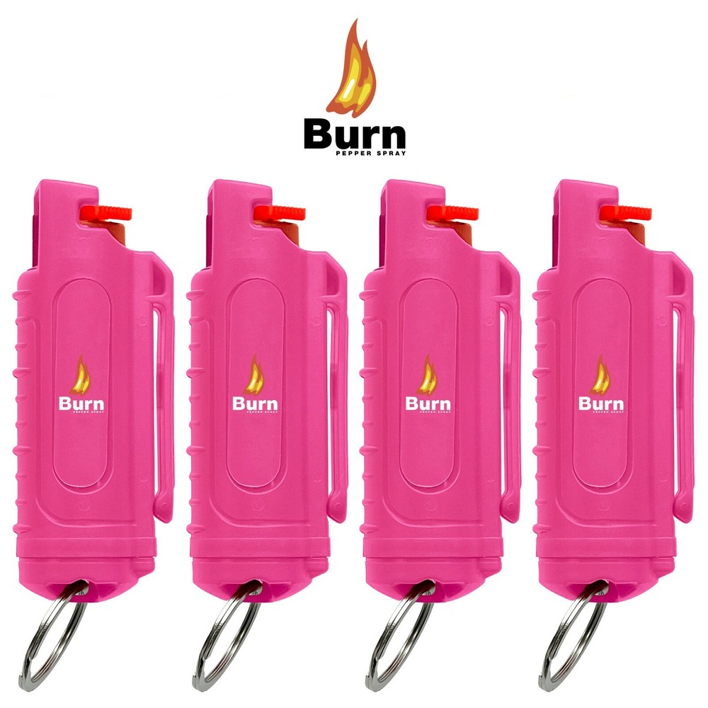 4 BURN Pepper Spray Self Defense Keychain 1/2oz Pink Security Case Molded