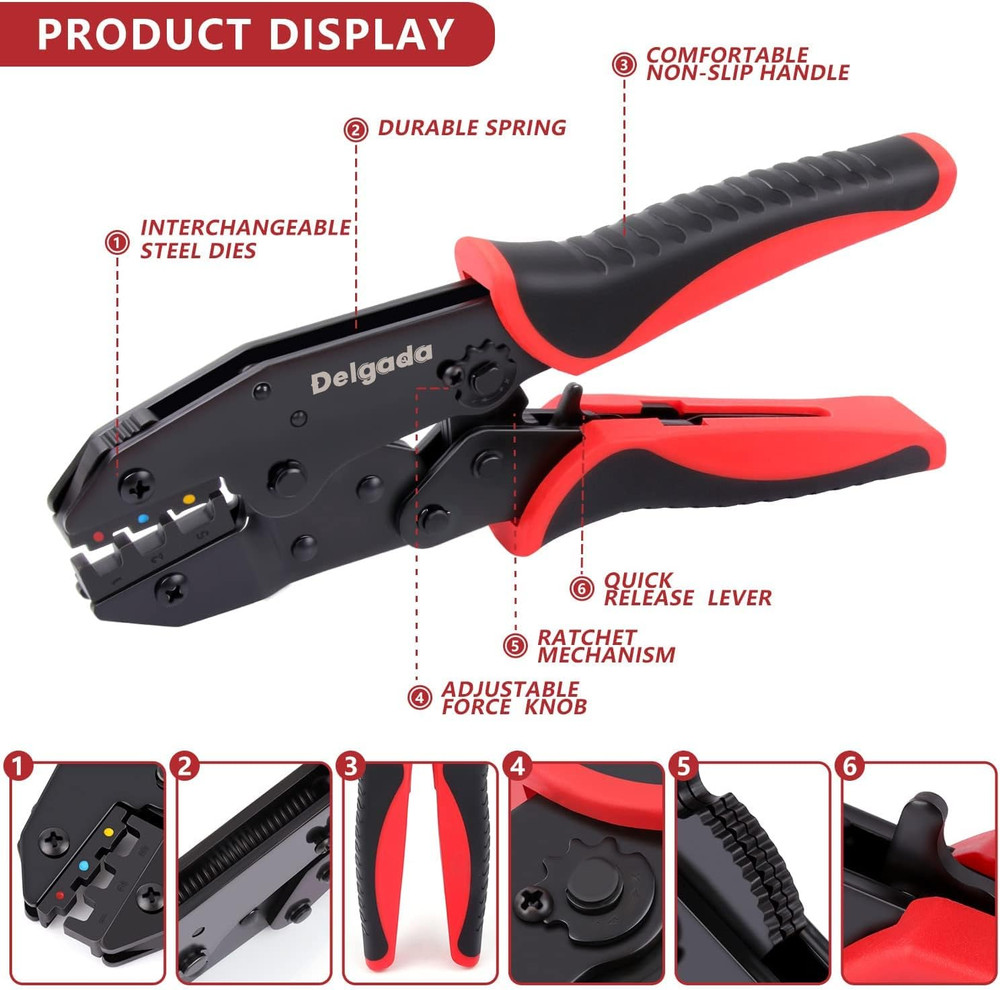 Ratcheting Crimping Tool Set, 6PCS Interchangeable Jaws Wire Crimper Tools with
