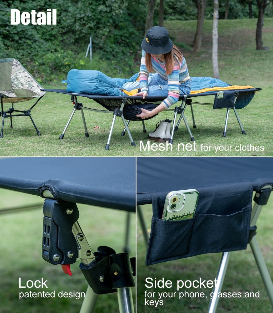 Super Easy Assemble Folding Cot Ultralight Compact Heavy Duty with Carry Bag ...