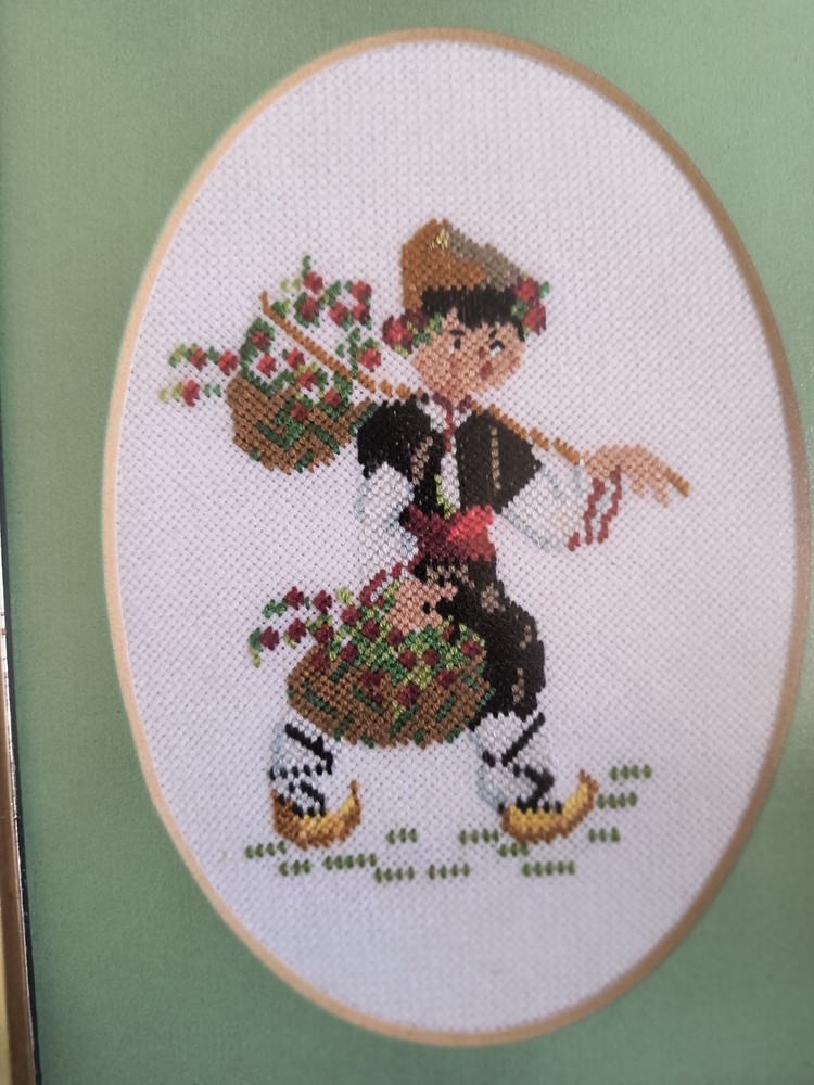 2 SMALL FRAMED Signed NEEDLEPOINT Cross Stitch 8" By 6 1/2"