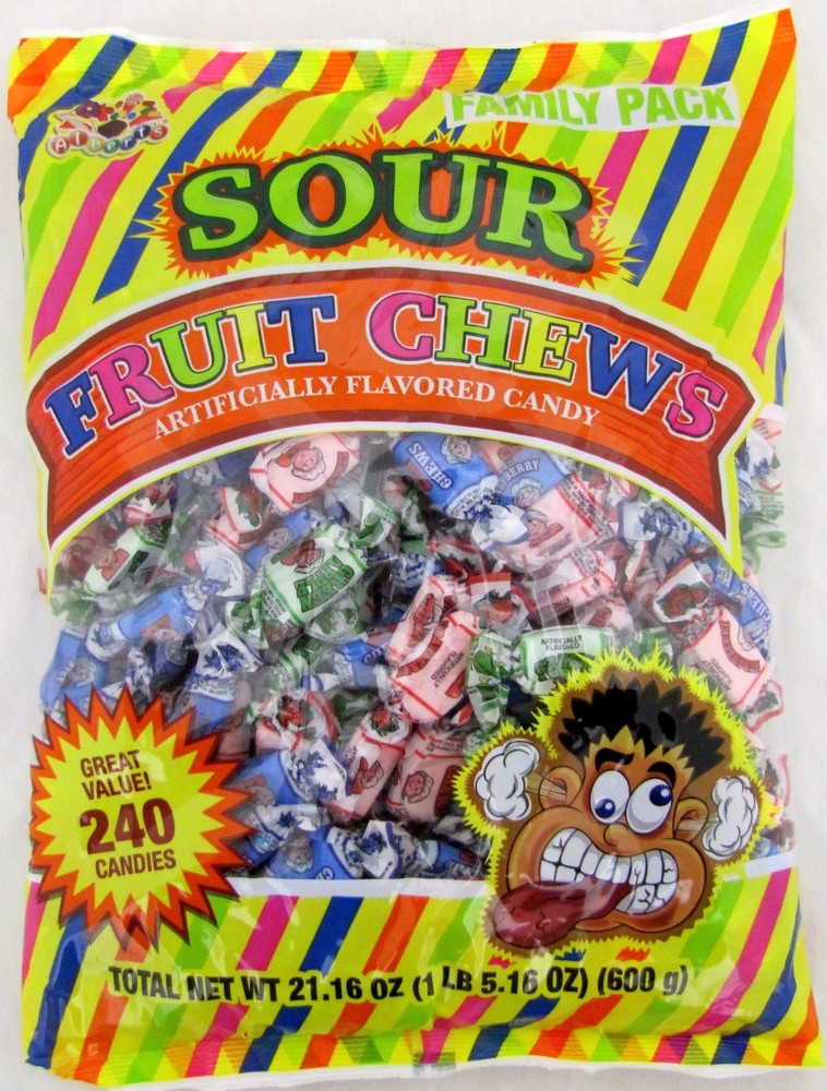 Albert's Sour Fruit Mix Chews Candy Assorted Taffy Bulk Candies 240 Count Bag