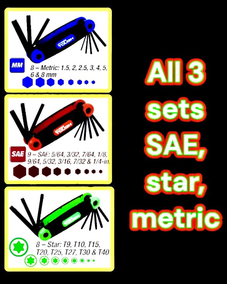 3 PACK Hyper Tough Folding Hex Key Sets with SAE, Metric & Star Home/Commercial