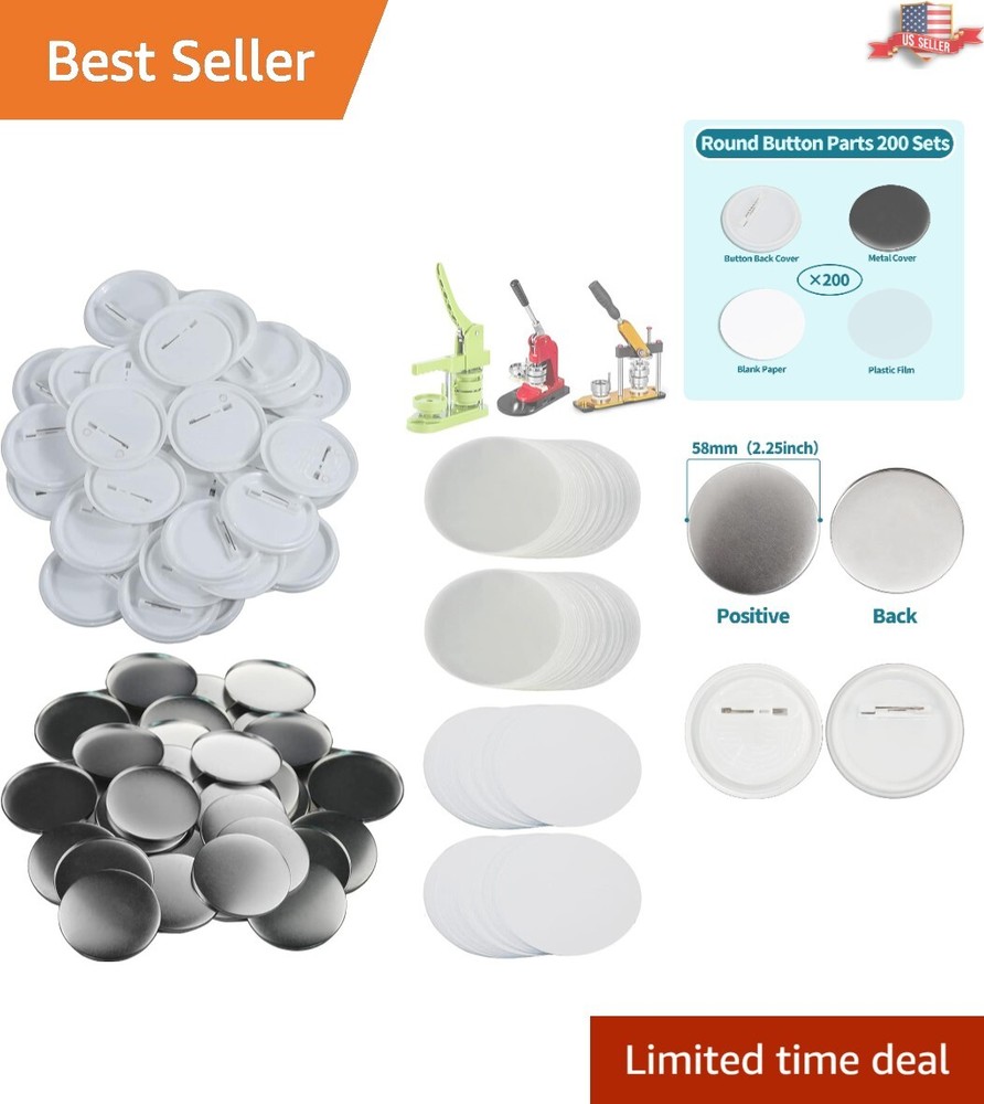 Personalized 58mm Badge Making Kit - 200 Sets DIY Buttons with Reusable Design