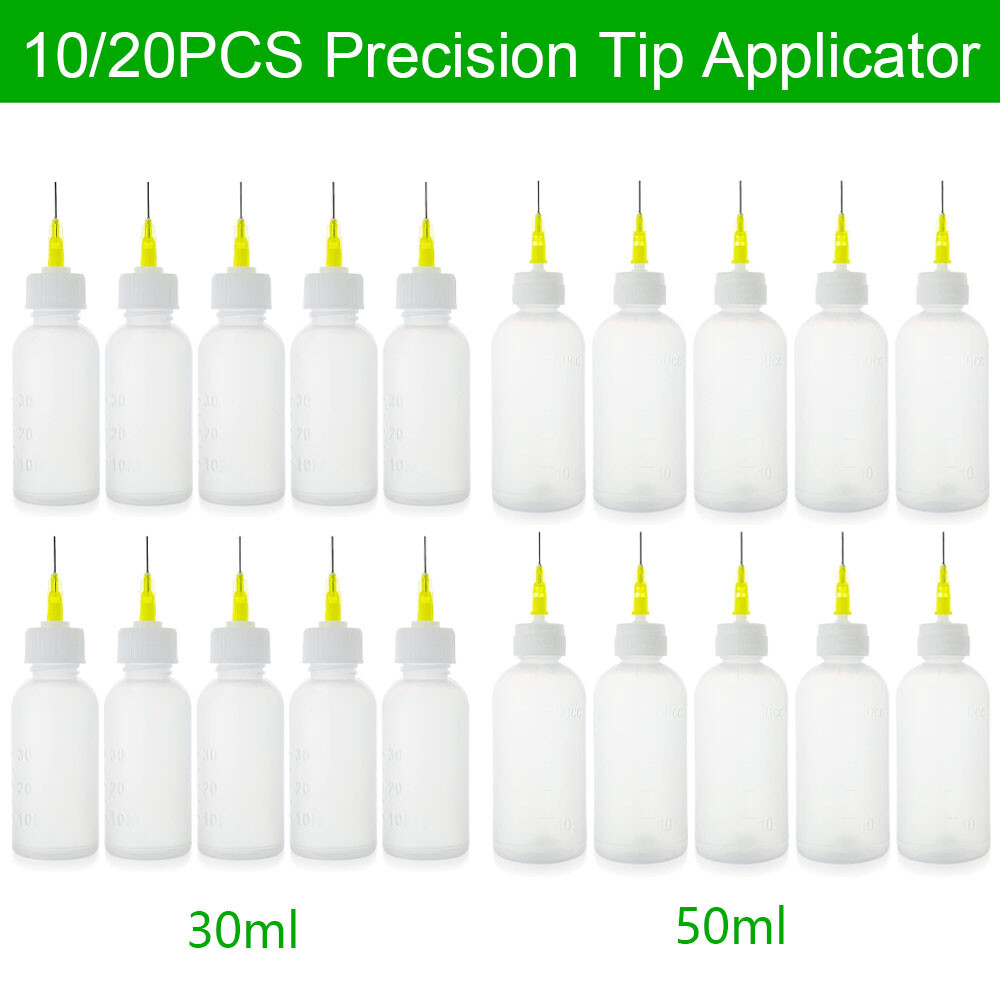 10/20PCS Quality Empty Needle Tip Squeezable LDPE PP Bottles 30/50ml- WHITE CAP