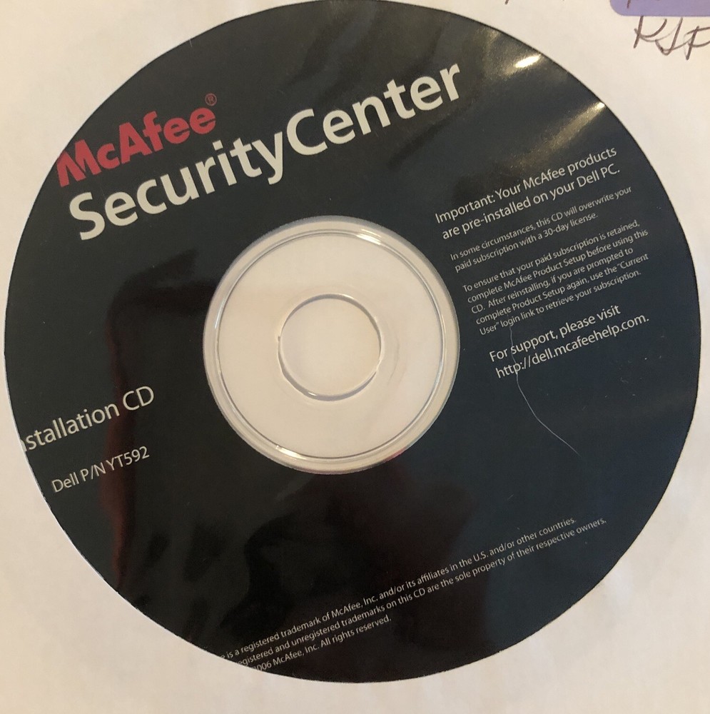McAfee Security Center Reinstallation CD
