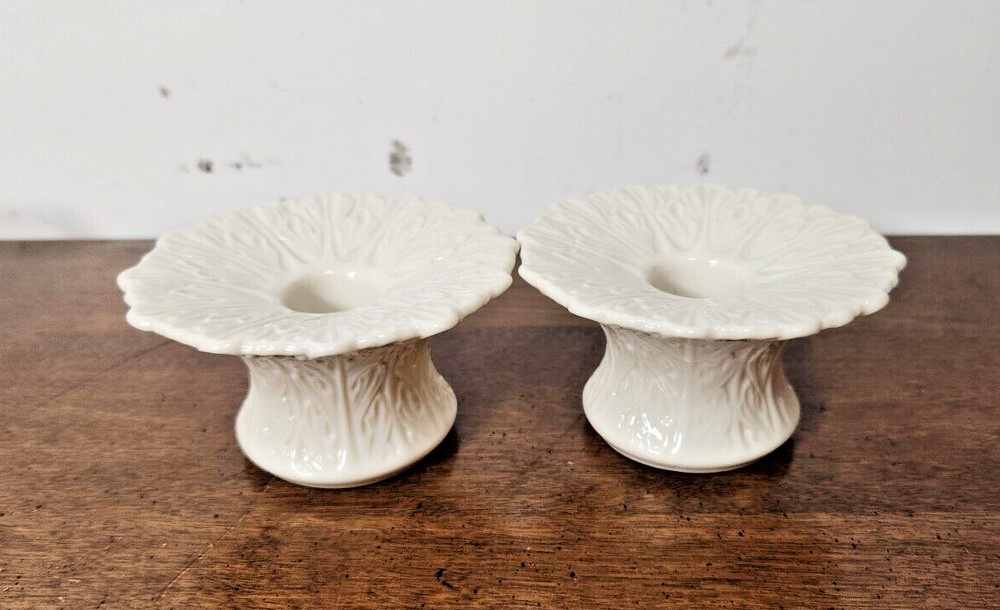 LENOX IVORY LEAF PAIR OF CANDLEHOLDERS