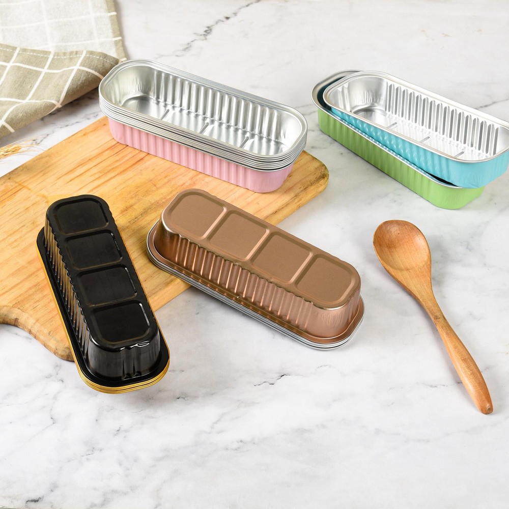 Mini Loaf Baking Pans with Lids and Spoons (50 Pack, 6.8oz) Rectangle Aluminu...