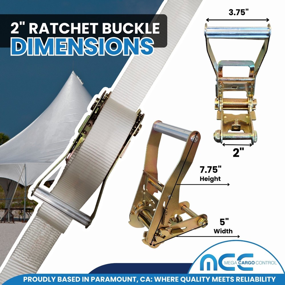 Mega Cargo Control 2" Ratchet Tent Strap W/Loop End - 15 FEET - 3,333 Lbs WLL